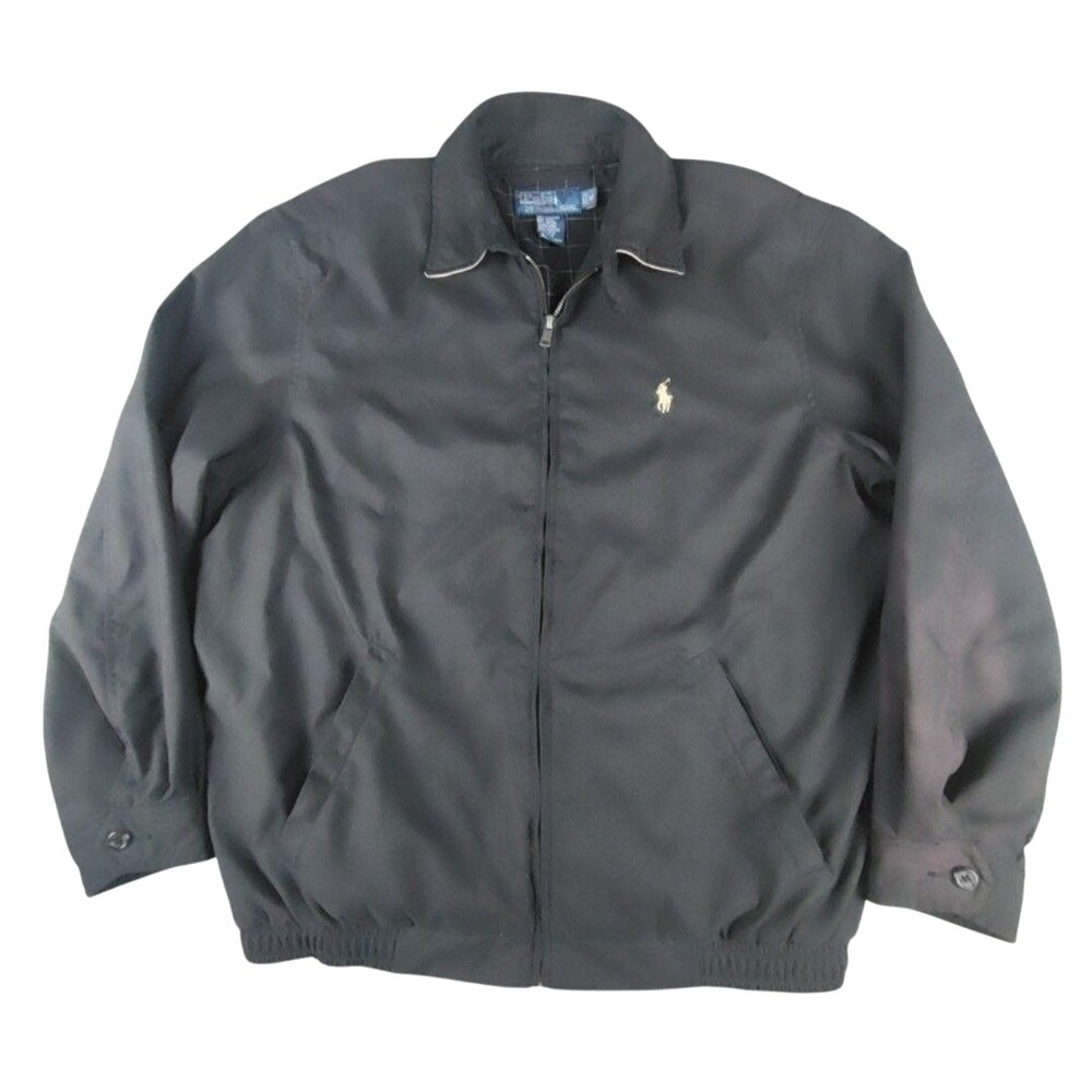Polo Ralph Lauren Jacket Mens Medium Black Lined Full Zip Pony Logo Windbreaker